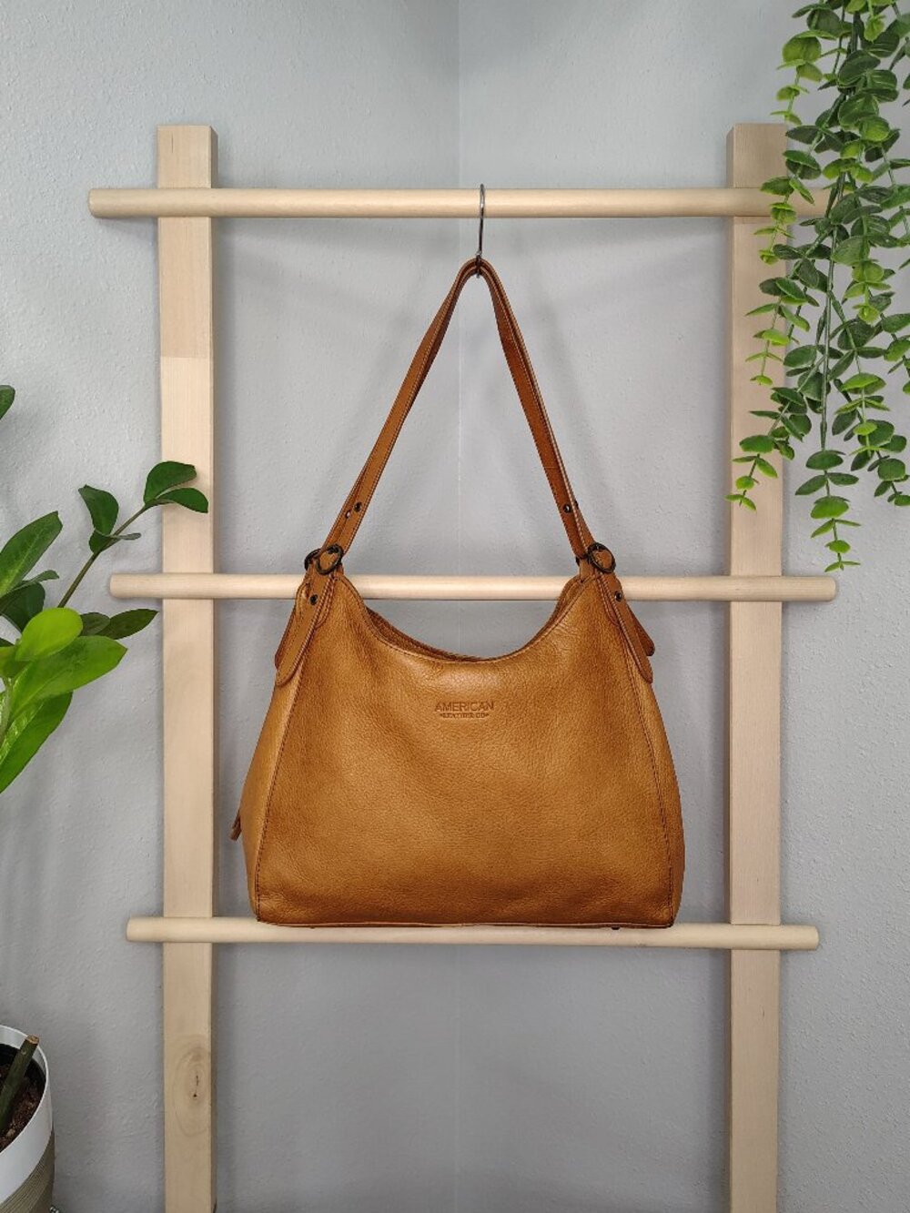 American Leather Co Cameron Triple Entry Tan Shoulder Bag, Boho Western